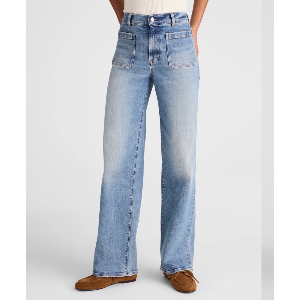 Madewell Emmett Wide-Leg Jeans Blue Patch Pocket High Rise DM9655 Size 23